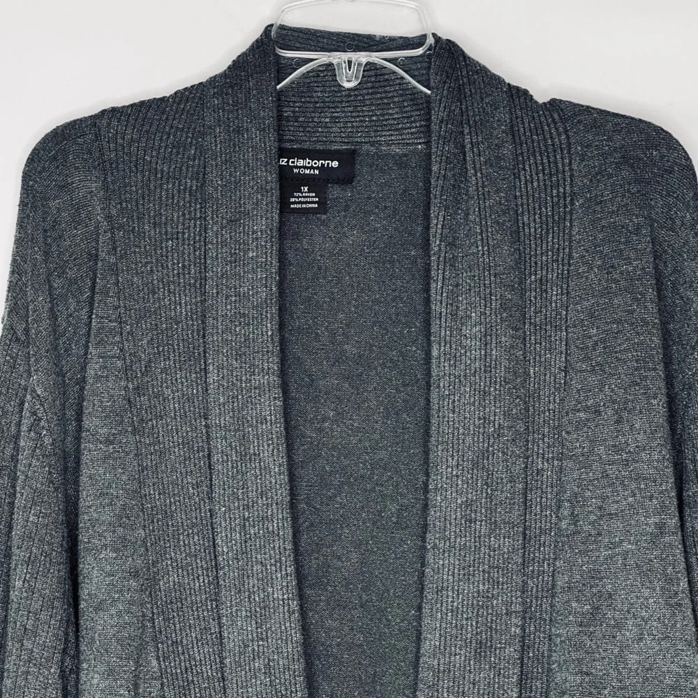 Liz Claiborne Open Cardigan Gray Long Sleeve Shawl Neck